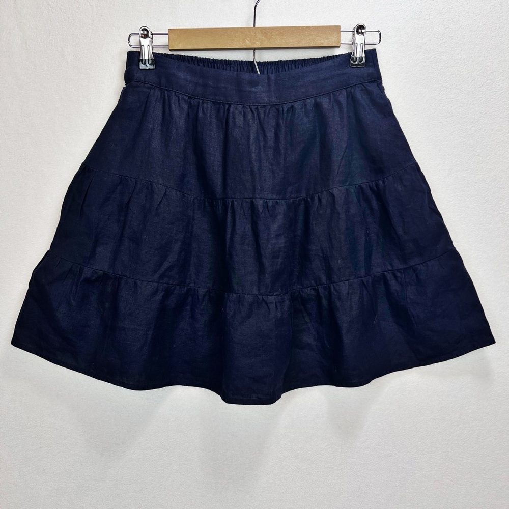 Boden 100% Linen Tiered Mini Skirt Size 4P Navy